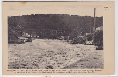 92146 AK Weida - Hochwasser 1924 Blick auf den Schützenplatz, zerst. Karussell
