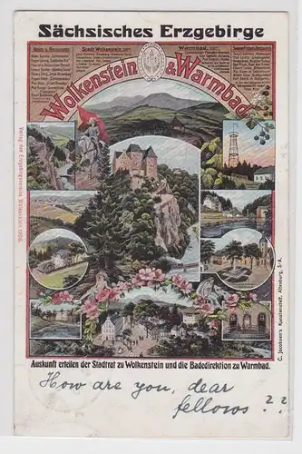29359 Ak Lithographie Sächsisches Erzgebirge Wolkenstein & Warmbad 1906