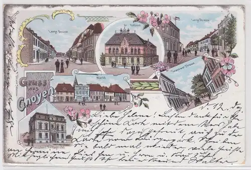 14239 Ak Lithographie Gruß aus Gnoyen Amtsgericht, Markt usw. 1898