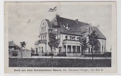 93098 AK Gruß aus dem Schützenhaus Nauen, Inhaber Hermann Krüger 1919