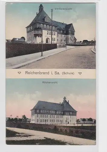 93380 AK Reichenbrand in Sachsen - Schule, Vorder- und Rückansicht um 1910