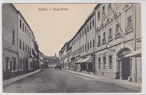 92984 AK Rochlitz - Burg-Straße, Straßenansicht mit Gasthof "Schwarzer Bär" 1919