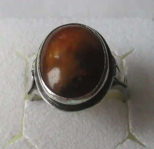 eleganter Damen Ring 835er Silber im Art Déco Stil mit braunem Stein (134731)