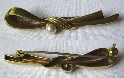 elegante vergoldete Brosche Americ mit kleiner Perle (124033)