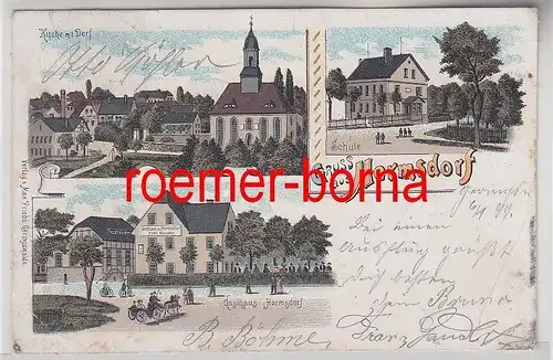 77657 Ak Lithografie Gruss aus Hermsdorf Gasthaus, Schule, Kirche 1899