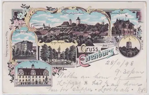 96572 Ak Lithographie Gruss aus Eilenburg Bürgerschule, Post usw. 1898