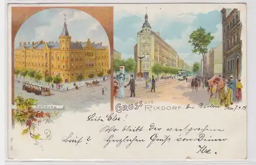 94604 Ak Lithographie Gruß aus Rixdorf Stadtansichten mit Straßenbahn 1903