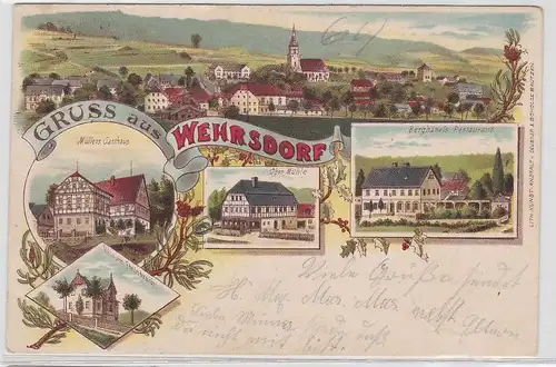 78021 Ak Lithographie Gruß aus Wehrsdorf Berhänels Restaurant usw. 1904