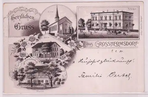 95142 Ak Lithographie Gruß aus Großhermsdorf Rittergut, Schule, Pfarre usw. 1900