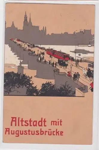 41381 Künstler Ak Dresden Altstadt mit Augustusbrücke 1906