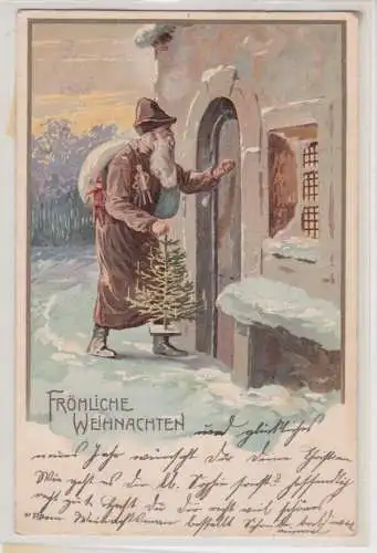 35256 Fröhliche Weihnachten Ak Weihnachtsmann mit Sack und Baum 1903