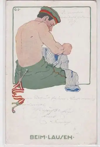 66125 Militär Künstler Ak Soldat beim Lausen 1918