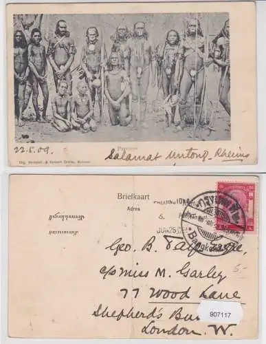 907117 Ak Thailand Eingeborene Papoeas Stempel Bangkok 1909