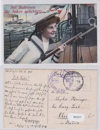 907577 Feldpost Ak Auf Matrosen die Anker gelichtet! 1915