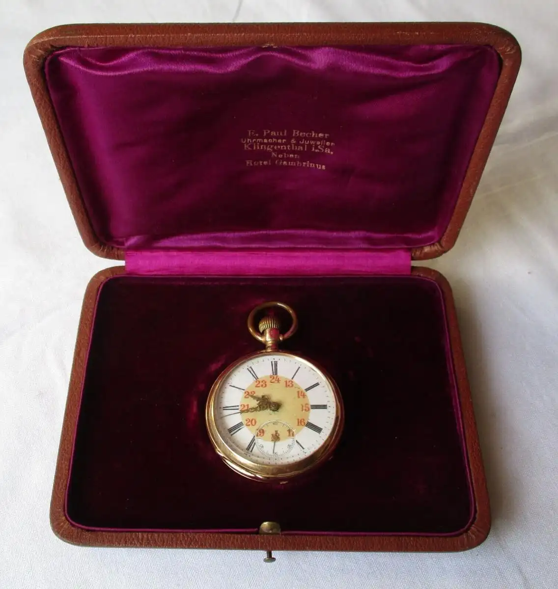 Lépine Taschenuhr 585er Gold mit Monogramm MC in Etui Klingenthal (107716) 0