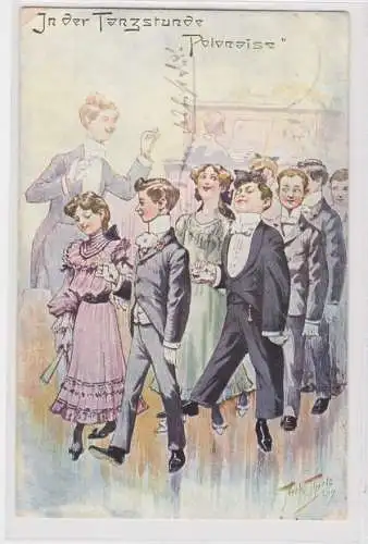 906582 Arthur Thiele Künstler Ak In der Tanzstunde "Polonaise"1907