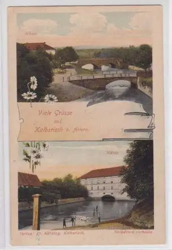 906947 Mehrbild Ak Gruß aus Kalbsrieth bei Artern Schule und Mühle 1909