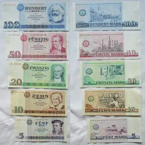 Banknoten 5 bis 100 Mark DDR 1971-75 fast kassenfrisch UNC (131689)
