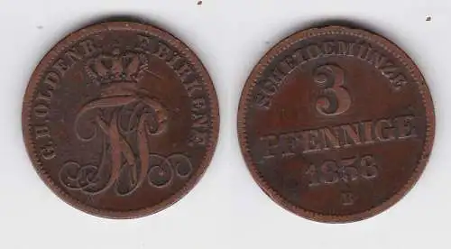 3 Pfennige Kupfer Münze Oldenburg Birkenfeld 1858 B (133291)