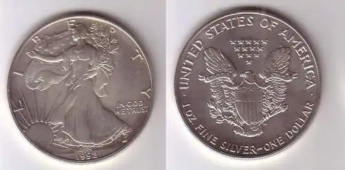 1 Dollar Silber Münze Silver Eagle USA 1992 1 Unze Feinsilber  (116964)