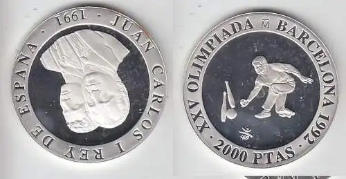 2000 Pesetas Silbermünze Spanien Olympiade Barcelona 1992, 1991 (115086)