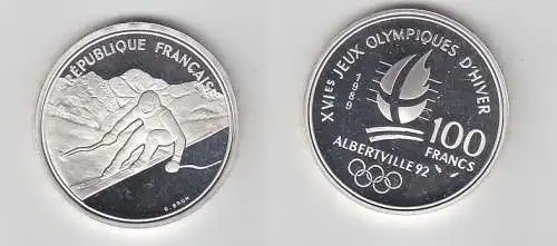 100 Franc Silber Münze Frankreich Olympia 1992 Albertville Abfahrt (116431)