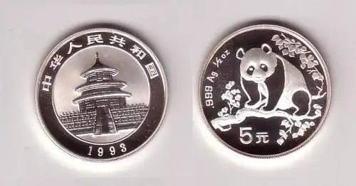 5 Yuan Silber Münze China 1993 Panda 1/2 Unze Silber (116930)