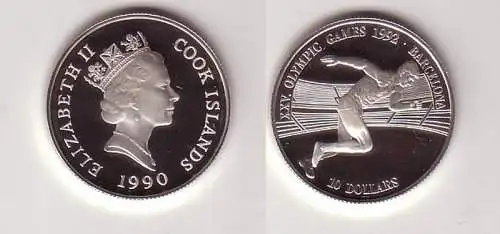 10 Dollar Silbermünze Cook Inseln 1990 Olympia Barcelona 1992 Läufer (108786)