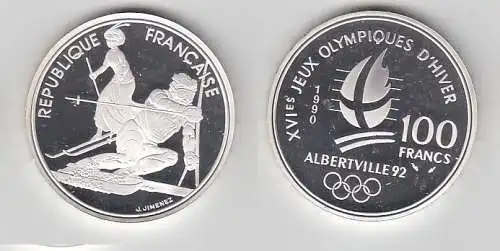 100 Franc Silber Münze Frankreich Olympia 1992 Albertville Slalom (114802)