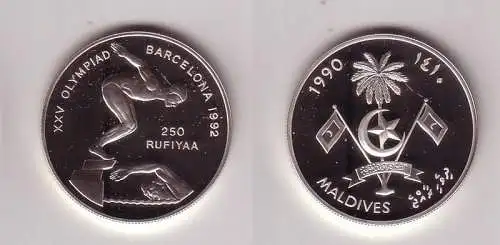 250 Rufiyaa Silbermünze Malediven Olympia 1992 Barcelona Schwimmstaffel (115211)