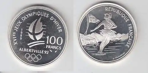 100 Franc Silber Münze Frankreich Olympia 1992 Albertville Eiskunstlauf (116535)