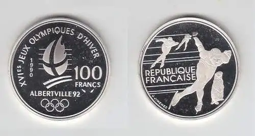 100 Franc Silbermünze Frankreich Olympia 1992 Albertville Eisschnellauf (116500)