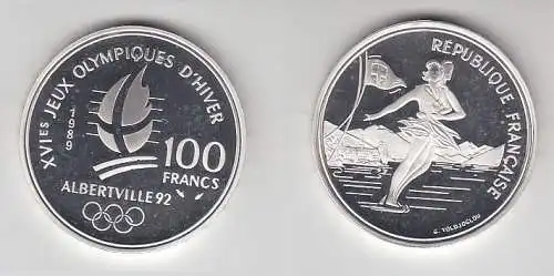 100 Franc Silber Münze Frankreich Olympia 1992 Albertville Eiskunstlauf (116523)