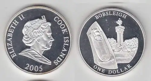 1 Dollar Silbermünze Cook Inseln 2005 Olympiade Turin 2006 Bob (116505)