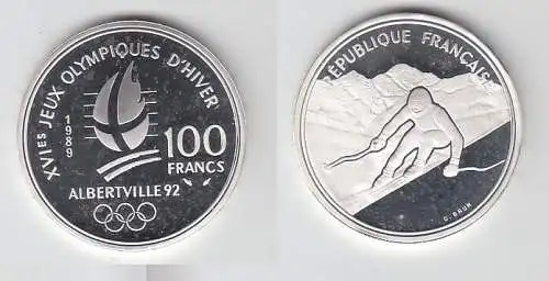 100 Franc Silber Münze Frankreich Olympia 1992 Albertville Abfahrt (116457)