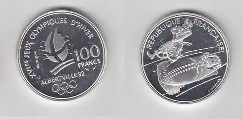 100 Franc Silbermünze Frankreich Olympia 1992 Albertville 2er Bob (116462)