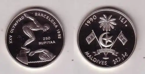 250 Rufiyaa Silbermünze Malediven Olympia 1992 Barcelona Schwimmstaffel (116560)