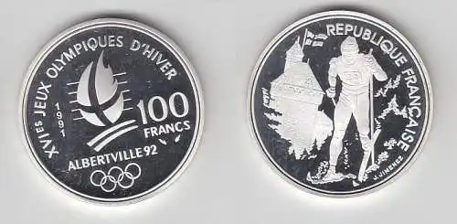 100 Franc Silber Münze Frankreich Olympia 1992 Albertville Langlauf (116541)