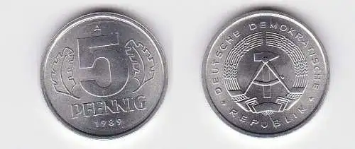 5 Pfennig Aluminium Münze DDR 1989 Stempelglanz (130716)