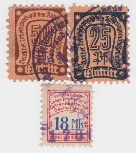 3 seltene Spenden Marken Verband des Nahrungsmittelgewerbes um 1920 (60802)