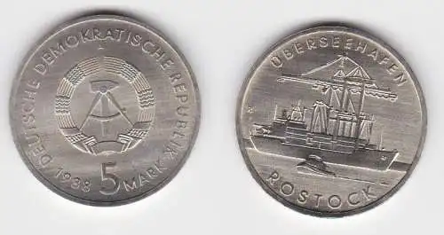 DDR Gedenk Münze 5 Mark Überseehafen Rostock 1988 Stempelglanz (124858)