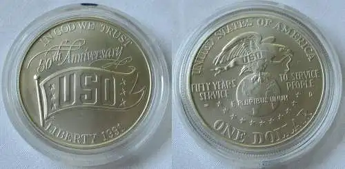 1 Dollar Silber Münze USA 1991 50 Jahre USO (122333)