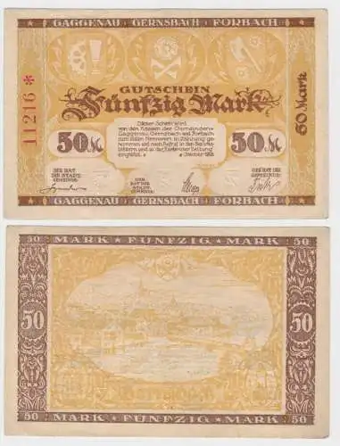 50 Mark Banknote Stadt Gaggenau Oktober 1922 (140199)