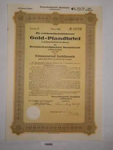 1000 Goldmark Pfandbrief Braunschweigische Staatsbank 20. Februar 1927 (128982)