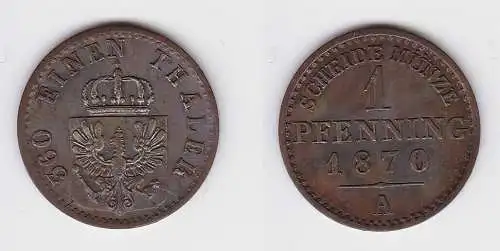 1 Pfennig Bronze Münze Preussen 1870 A f.vz (150061)