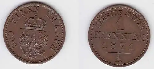 1 Pfennig Bronze Münze Preussen 1871 A vz+ (150024)