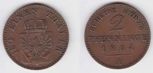 2 Pfennige Kupfer Münze Preussen 1864 A ss (150213)