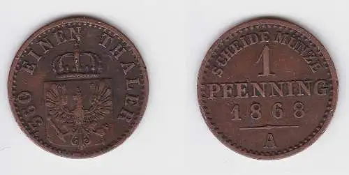 1 Pfennig Bronze Münze Preussen 1868 A ss (150176)