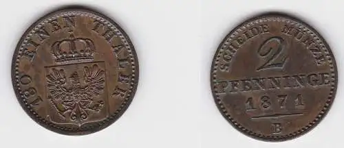 2 Pfennige Bronze Münze Preussen 1871 B vz+ (150051)