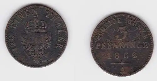 3 Pfennige Bronze Münze Preussen 1862 A f.ss (150771)